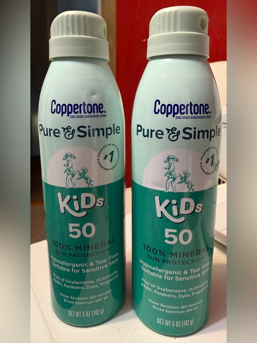 Coppertone 2 pcs Pure & Simple Kids SPF 50 Mineral Sunscreen Spray - Green